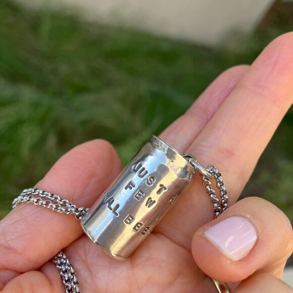 Sage Silver Sterling silver 1 inch beer can charm and chain necklace - Picture 2 of 9